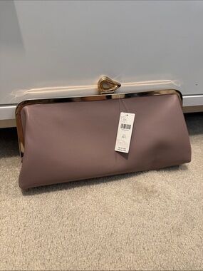 Anthropologie Mauve Leather Frame Clutch with Gold Trim